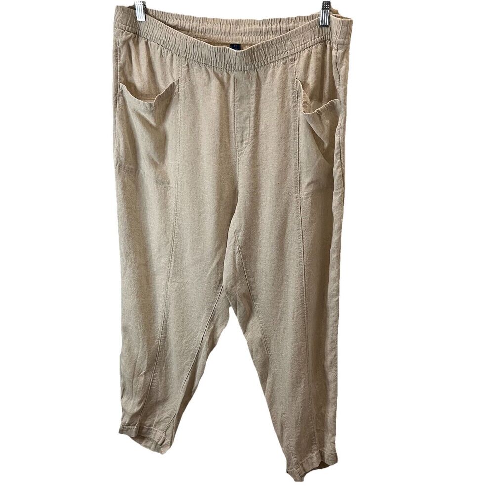 Old Navy Linen Blend Beige Cream Pull On Pants Beachy Coastal Pockets Womens 2XL